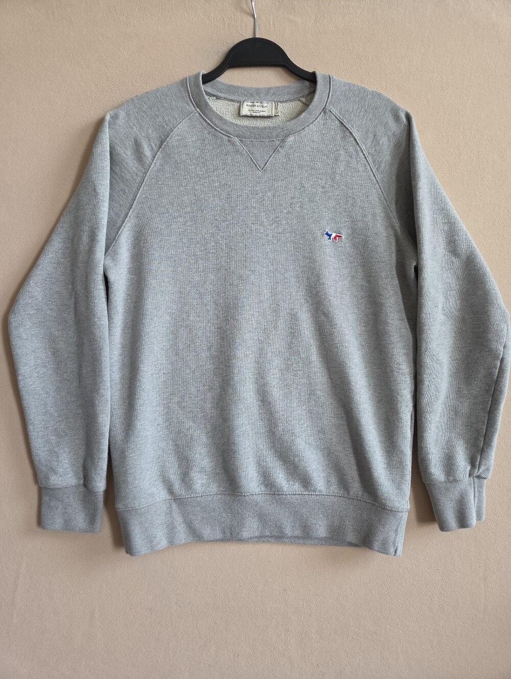 Maison Kitsune Tricolor Fox Patch Gray Crewneck Sweatshirt Size Large
